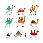 Camel set, sketch for your design. Vector illustration