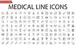Medical Vector Icons Set. Line Icons, Sign and Symbols in Flat Linear Design Medicine and Health Care with Elements for Mobile Concepts and Web Apps. Collection Modern Infographic Logo and Pictogram.