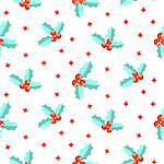 New Year holly berry simple seamless vector pattern. Mint small plant scrapbook paper design. White background.