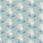Pinecone seamless vector pattern. Blue pine branch scrapbook paper design. Blue background.