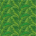 Seamless Floral Pattern, Leaves Exotic Plants, Contours on Tile Green Background. Vector