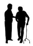 Illustration of disabled man walking with woman. Isolated white background. EPS file available.