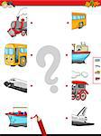 Cartoon Illustration of Educational Game of Matching Halves with Transportation Characters