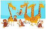 Cartoon Illustration of Happy Wild Safari Animal Characters Group