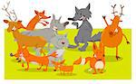 Cartoon Illustration of Happy Wild Forest Animal Characters Group