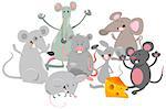 Cartoon Illustration of Happy Mice Animal Characters Group