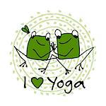 Funny yoga frog, sketch for your design. Vector illustration