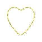 Yellow chain in shape of heart on white background