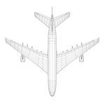 Top view of airplane in wire-frame style. EPS 10 vector format. Vector rendering of 3d