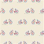 Retro red and blue bicycle with bin on the front wheel seamless vector pattern.