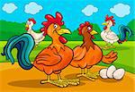 Cartoon Illustration of Funny Chicken Farm Animal Characters Group