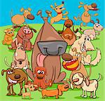 Cartoon Illustration of Playful Dogs and Puppies Animal Characters Group