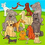 Cartoon Illustration of Purebred Dogs and Puppies Animal Characters Group