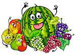 Cartoon Illustration of Funny Fruit Characters Group