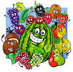 Cartoon Illustration of Witty Fruit Characters Group