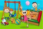 Cartoon Illustration of Children Characters Group on Playground