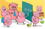 Cartoon Illustration of Piglet Animal Characters at School