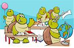 Cartoon Illustration of Turtle Animal Characters in Classroom