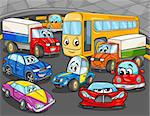 Cartoon Illustration of Funny Cars and Vehicles Characters Group