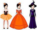 Illustration of paper doll with three dresses for Halloween party