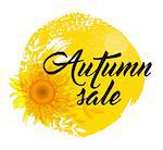 Background for autumn sale with yellow sunflower. "Autumn sale" lettering.