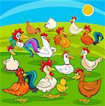 Cartoon Illustration of Chickens Birds Farm Animal Characters Group