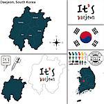 Vector map of Daejeon - Metropolitan City with flags and location on South Korean map