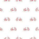 Bicycle with basket on the front wheel pink on white seamless pattern vector.