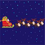 Christmas Santa Claus on sledge with reindeers and gifts ; vector illustration;