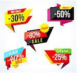 Sale banner collection. Colored stickers and banners. Geometric shapes and confetti. Big set of beautiful discount and promotion banners. Advertising element. Sale banner tag. Vector illustration.