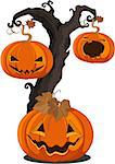 Illustration of pumpkins hanging on the tree