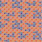 Japanese pattern in blue and orange colors. Japan inspired abstract texture design with clouds, sacura flowers and fans.