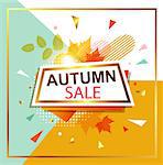 Abstract vector background with leaves for seasonal autumn sale. Shining banner in retro style.