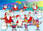 Cartoon Illustration of Santa Claus and Christmas Characters Group