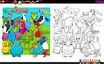 Cartoon Illustration of Birds Characters Group Coloring Book Activity