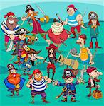 Cartoon Illustrations of Fantasy Pirate Characters Group