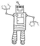 Black and White Cartoon Illustration of Funny Robot Science Fiction Comic Character Coloring Book