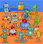 Cartoon Illustration of Funny Robots Fantasy Characters Big Pack