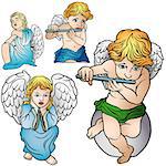 Four Angels Set - Colored Illustrations, Vector