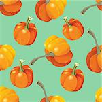 Orange pumpkins seamless pattern n blue. Vector illustration