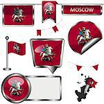 Vector glossy icons of flag of Moscow on white