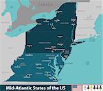 Vector map of Mid Atlantic states of the United States with neighboring states