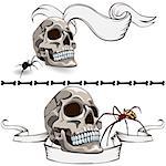 Vector banners with human skulls and spiders on white background