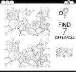 Black and White Cartoon Illustration of Find the Differences Between Pictures Educational Activity Game for Children with Wild Animal Characters Group Coloring Book