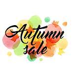 Abstract vector banner for seasonal autumn sale with maple leaves and watercolor blots.