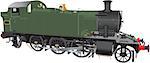 A detailed illustration of a Vintage Green and Black Ten Wheeled Steam Freight Locomotive isolated on white