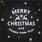 Vector Christmas card with snowflakes and greeting inscription on a black background. Merry Christmas lettering