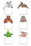 Cartoon Illustration of Animals with White Greeting or Business Card Design Collection