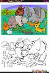 Cartoon Illustration of Animals in the Wild Coloring Book Activity