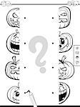 Black and White Cartoon Illustration of Educational Game of Matching Halves of Halloween Pumpkin Characters Coloring Book